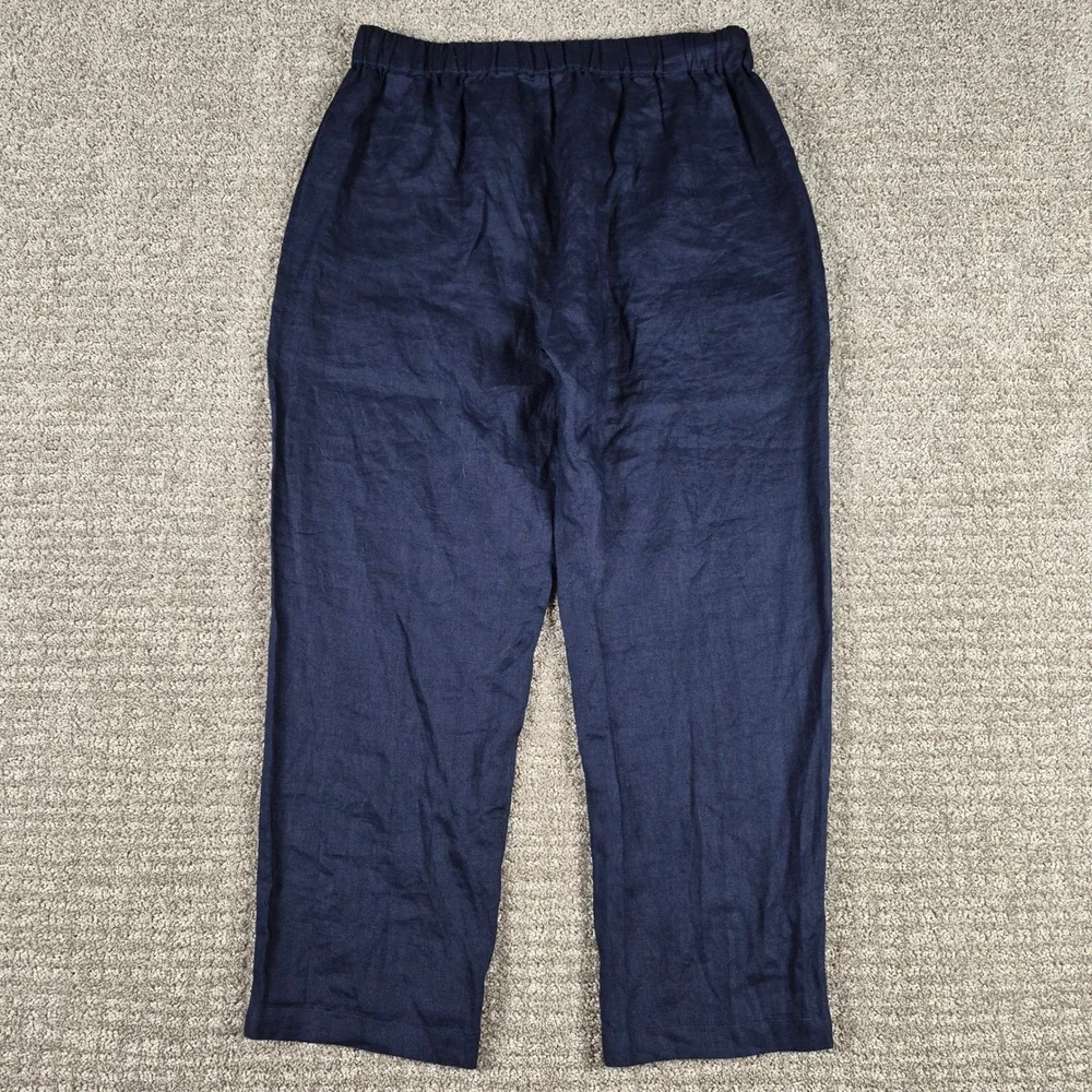 Quince Pants Womens L Blue European Linen Tapered Ankle Deep Navy